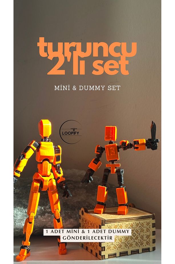 Lucky 13 Turuncu 2'li Oynar Eklemli Robot Figür Seti – Mini & Dummy - 2