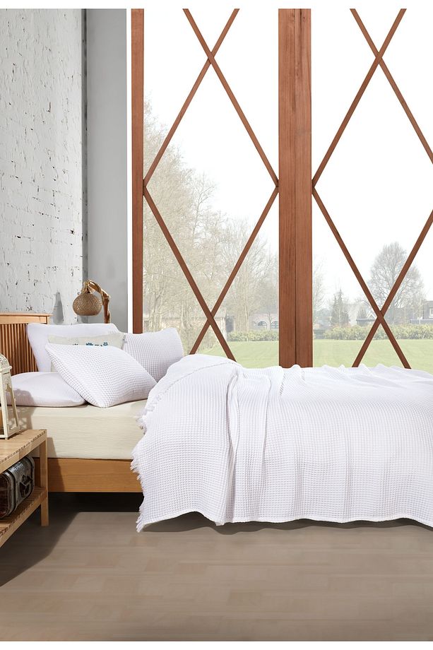 %100 Pamuk Waffle Tek Kişilik Yatak Örtüsü 160x240 cm - 3