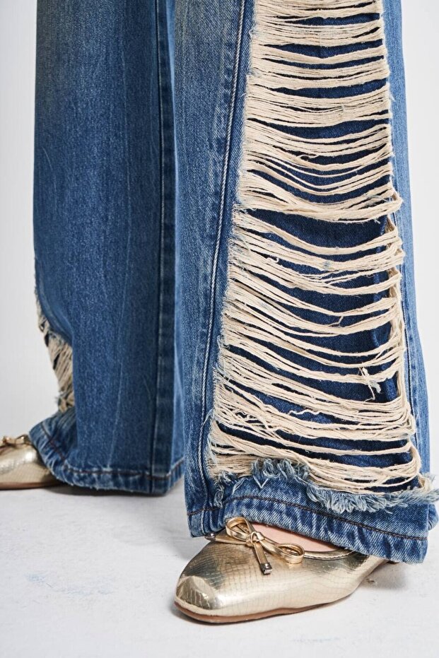 Poderane detaljne široke farmerke - 5