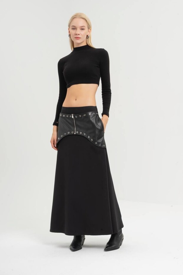 Deri Detaylı Etek - 2