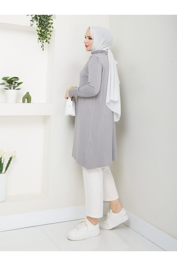 Harika Boncuk Detaylı Merserize Tüylenmez Şık Tunik - 2
