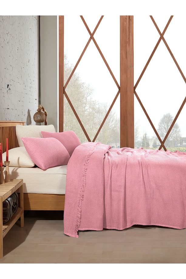 %100 Pamuk Waffle Tek Kişilik Yatak Örtüsü 160x240cm/1 Adet 50x70cm Yastık - 5