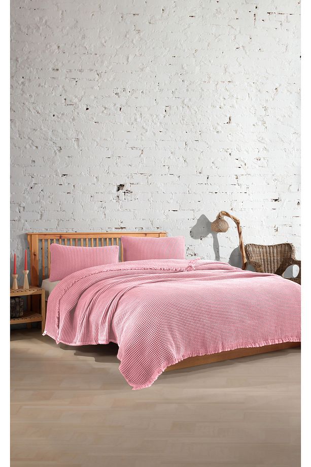 %100 Pamuk Waffle Tek Kişilik Yatak Örtüsü 160x240cm/1 Adet 50x70cm Yastık - 2