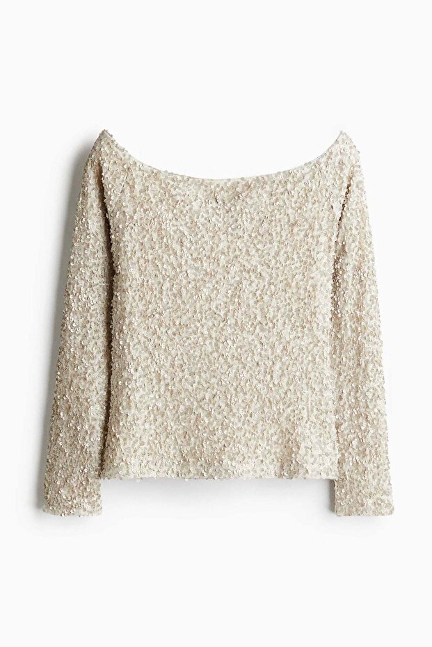Sequined off-the-shoulder top