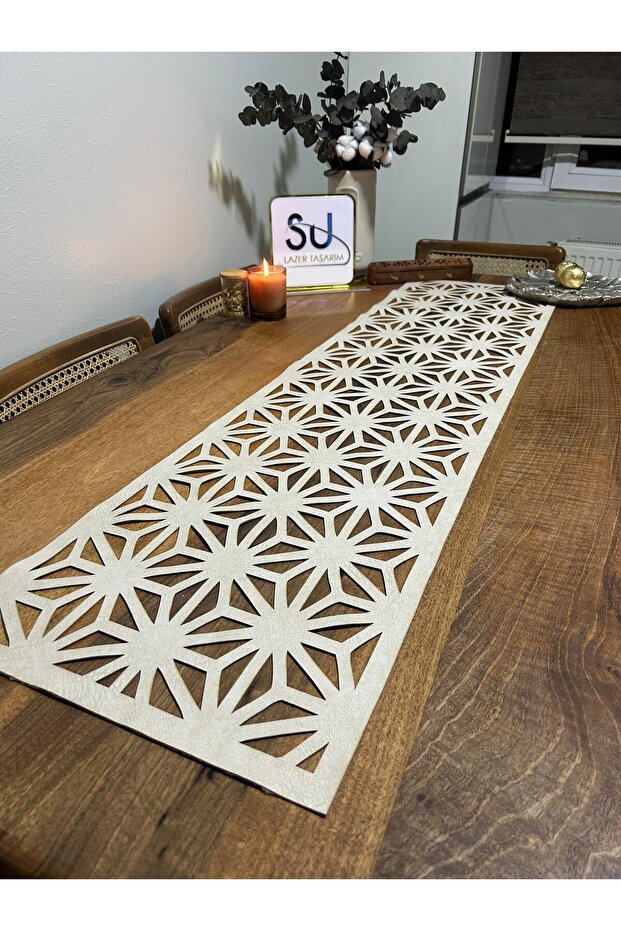 Desenli runner krem - 3