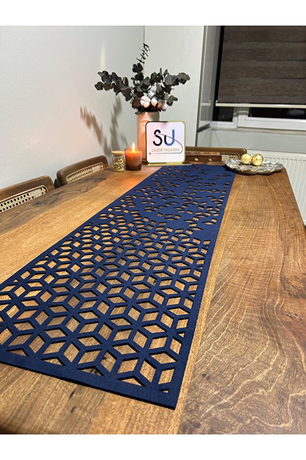 Figürlü lacivert runner - 4