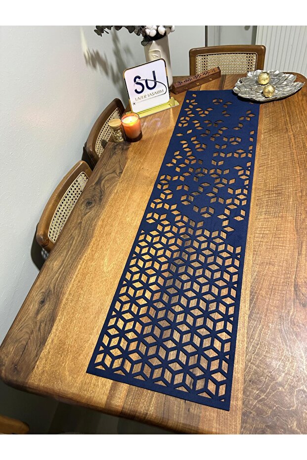 Figürlü lacivert runner - 3