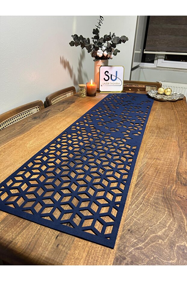 Figürlü lacivert runner - 1