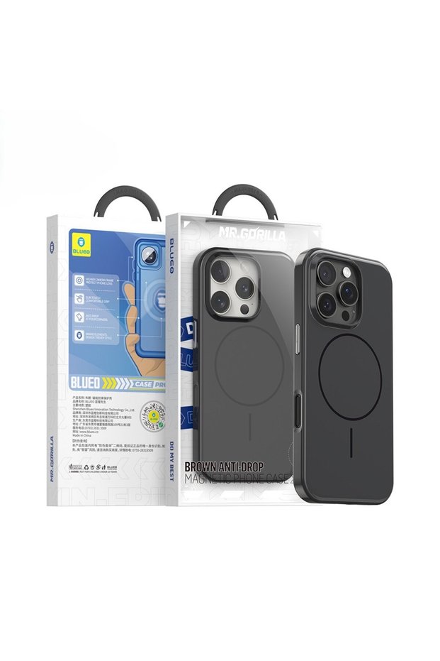 iPhone 16 Pro Max Compatible Brown Series Anti-Drop Black Phone Case with Magsafe