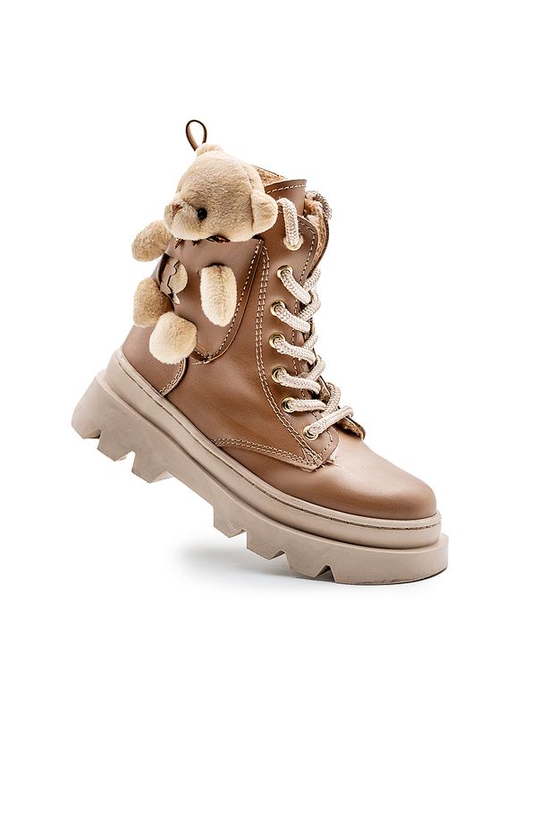Unisex Erkek-Kız Çocuk Ayıcık Suya Dayanıklı Bağcıklı Kışlık Tüylü İç Astarlı Bot Ayakkabı FK3374 - 1