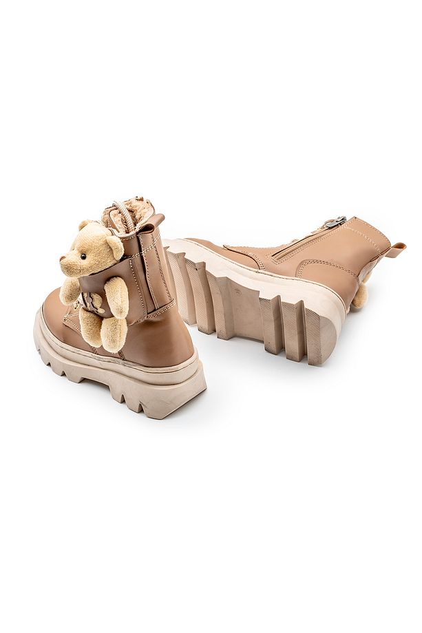 Unisex Erkek-Kız Çocuk Ayıcık Suya Dayanıklı Bağcıklı Kışlık Tüylü İç Astarlı Bot Ayakkabı FK3374 - 4