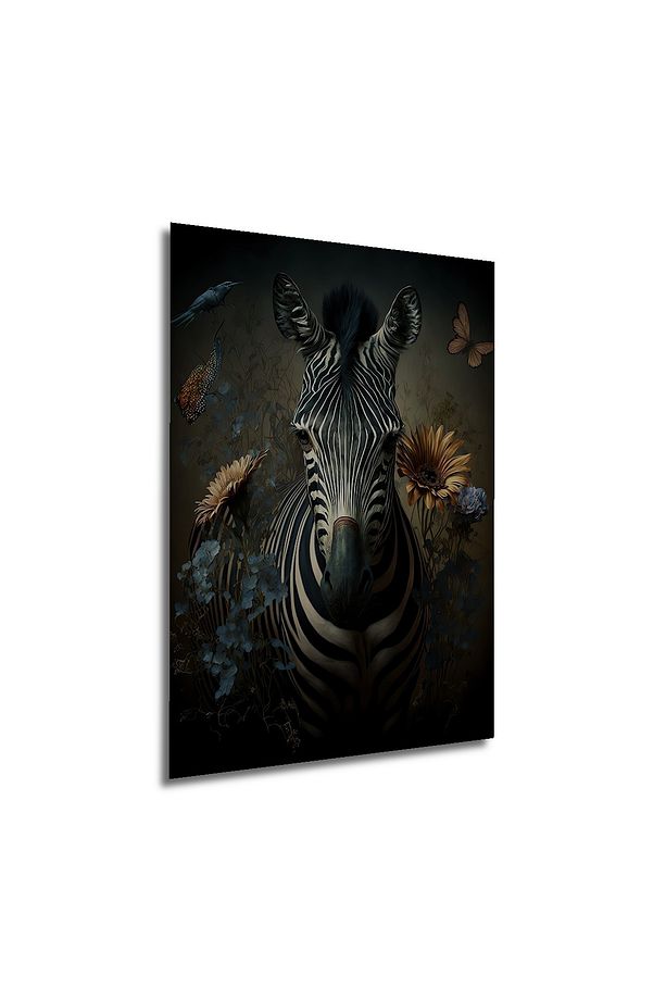 Zebra ve Çiçeklerin Büyüsü Dekoratif Ahşap MDF Tablo Dikdörtgen Tablo - 4