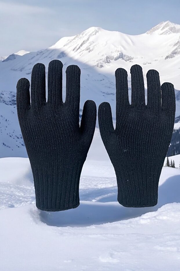 Unisex Siyah Triko Atkı-Eldiven Seti - 4