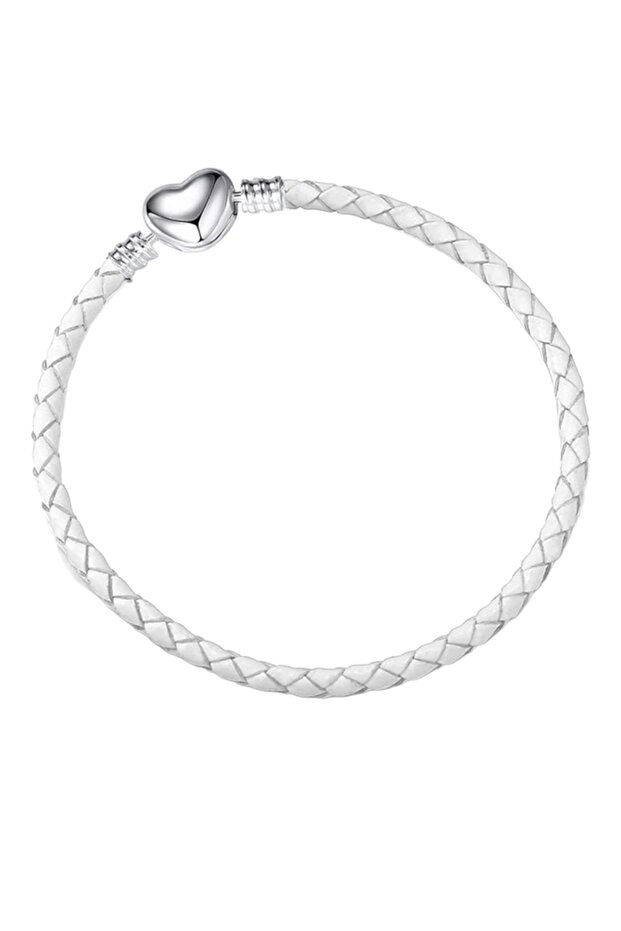 White Heart Clip Faux Leather Charm Bracelet