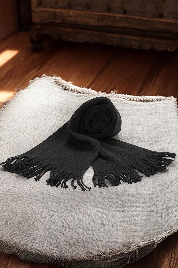 Unisex Siyah Triko Atkı-Eldiven Seti - 3