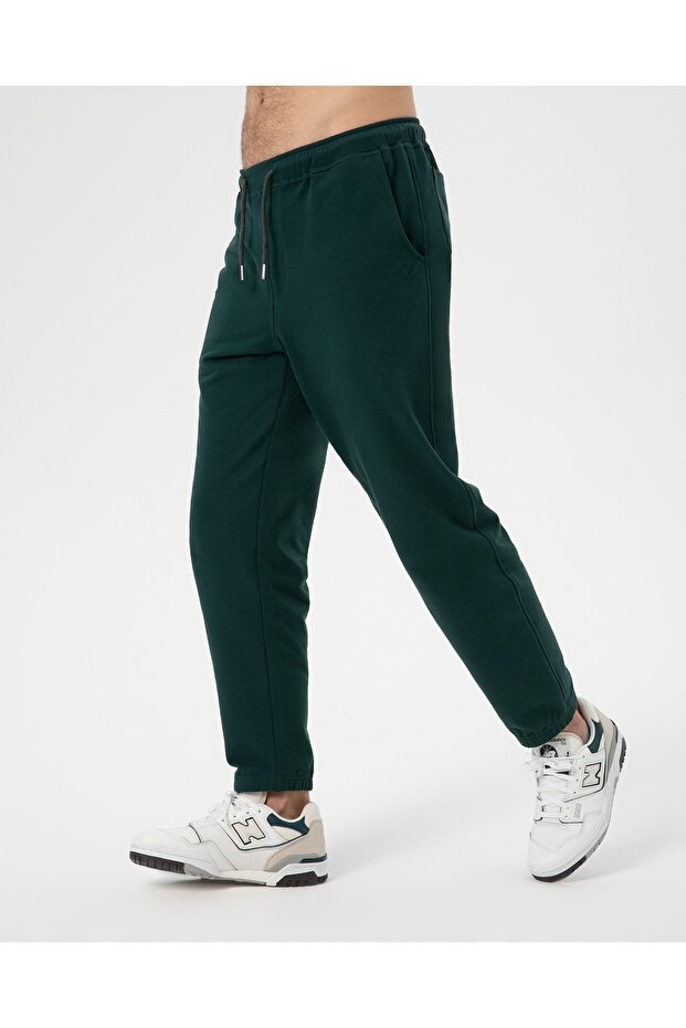 Koyu Yeşil Erkek Organik Pamuk Cepli Bağcıklı Jogger Eşofman - 4