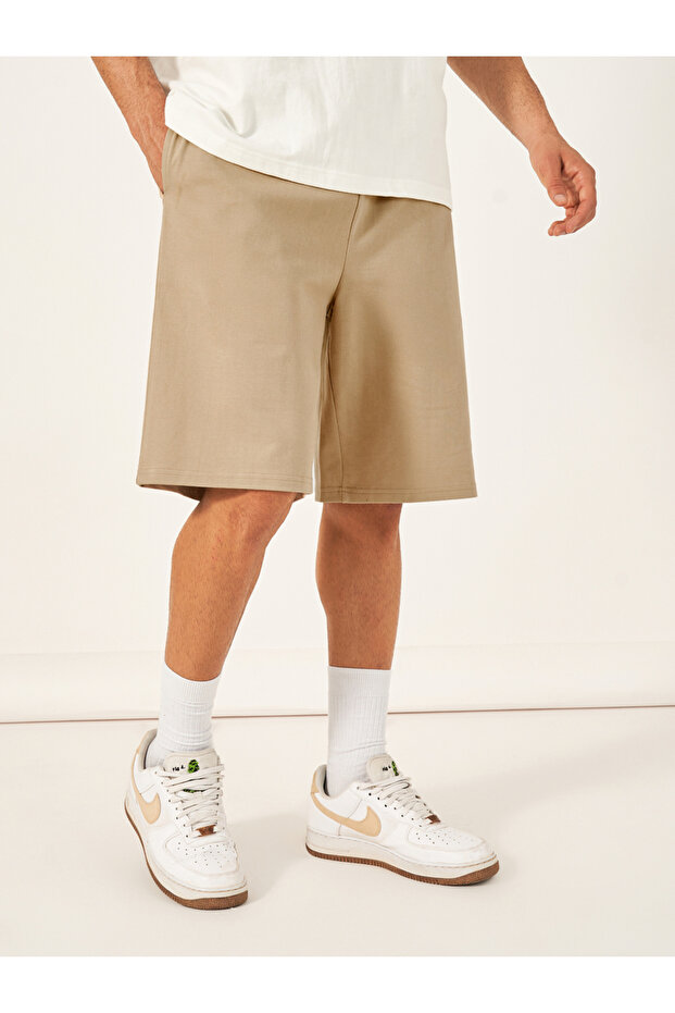 Oversized Solid Shorts with Drawstring - 1