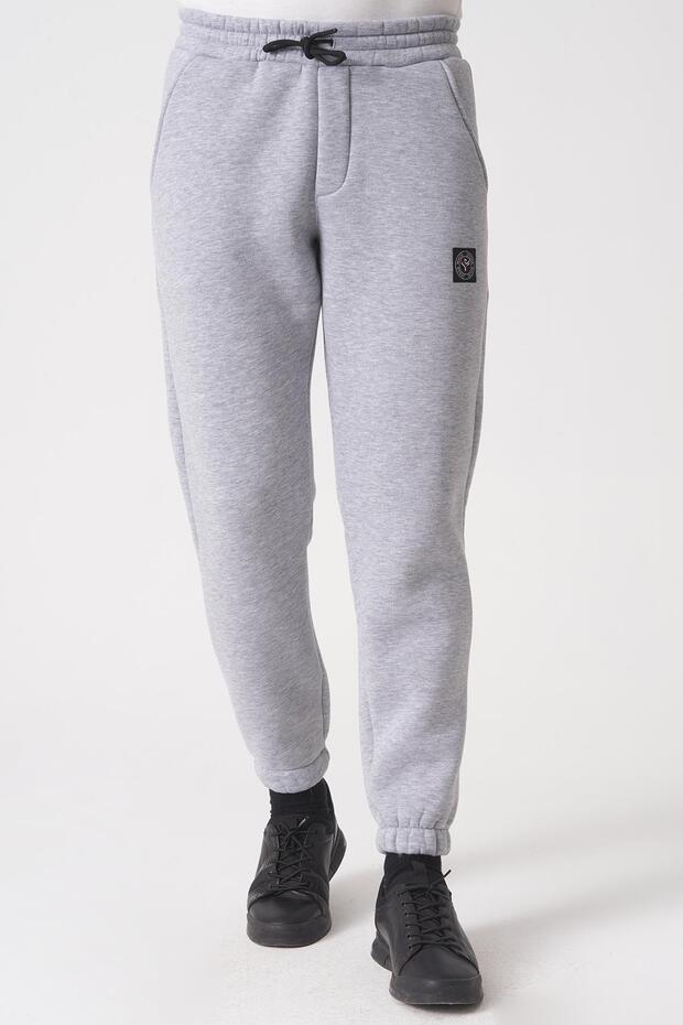Gray Slim Fit Three-Pocket Rubber Cut Long Flexible Cotton Sweatpants