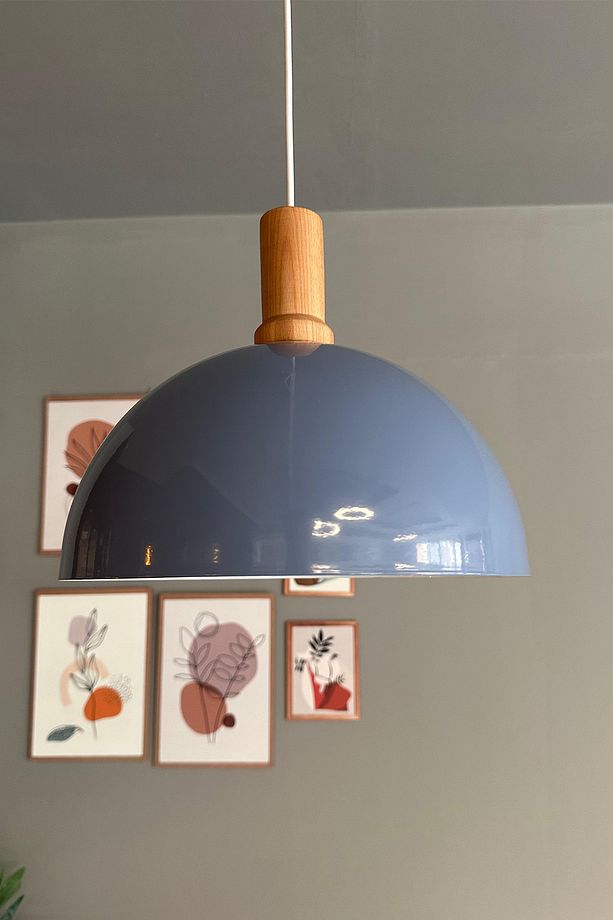 Yimpi Bebek Mavisi Ahşap Fener Başlık Avize Tekli Sarkıt Salon Mutfak Kuaför Cafe Lamba Dekoratif - 4