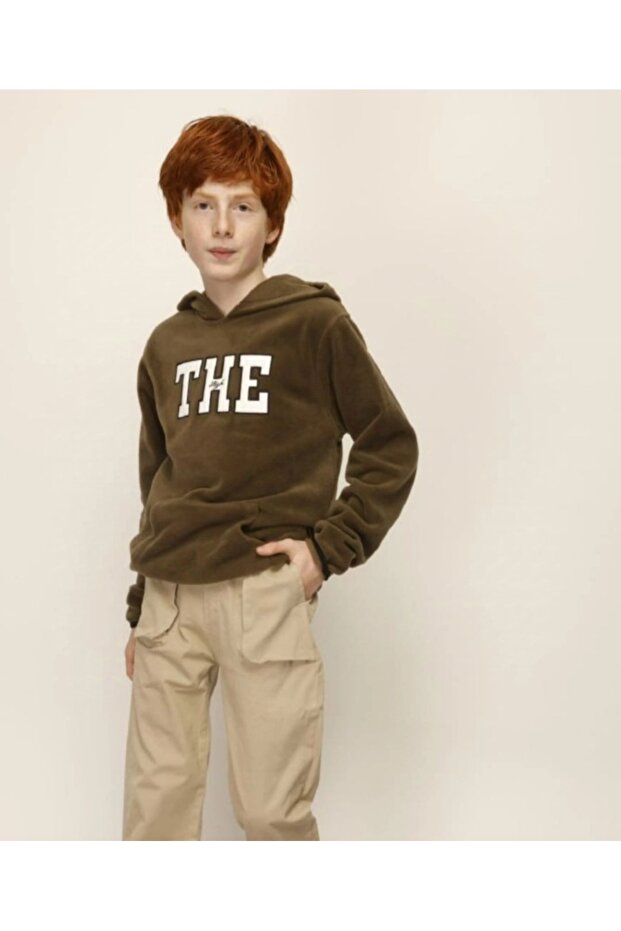 Boy's Hooded Kangaroo Pocket Ribbed Fleece Sweatshirt