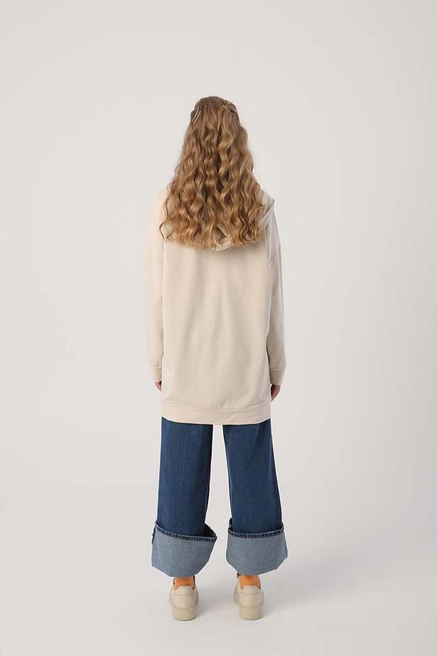 Açık Bej-Fermuarlı Sweat Hırka - 4