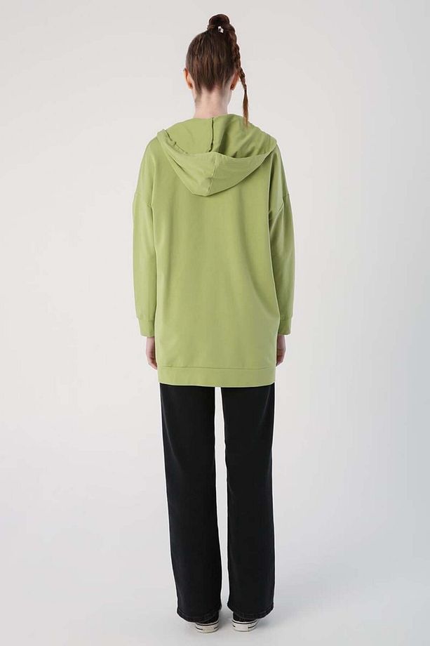 Açık Yeşil-Fermuarlı Sweat Hırka - 4