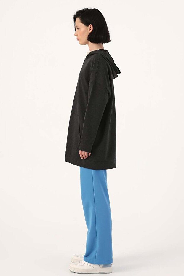 Antrasit-Fermuarlı Sweat Hırka - 3