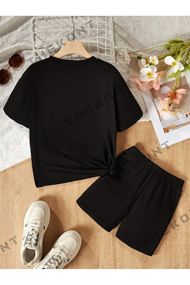 Leopard Heart Printed Tshirt-Shorts Bottom-Top Suit - 2