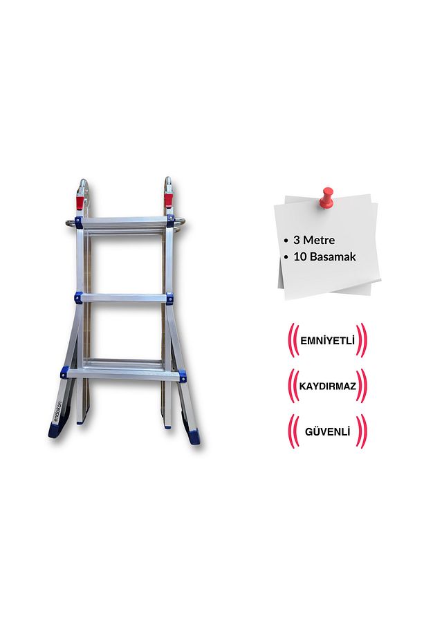 300 Cm. 10 Basamak A Ve I Tipi Katlanıp Uzayabilen Mini Dev Alüminyum Merdiven - 1