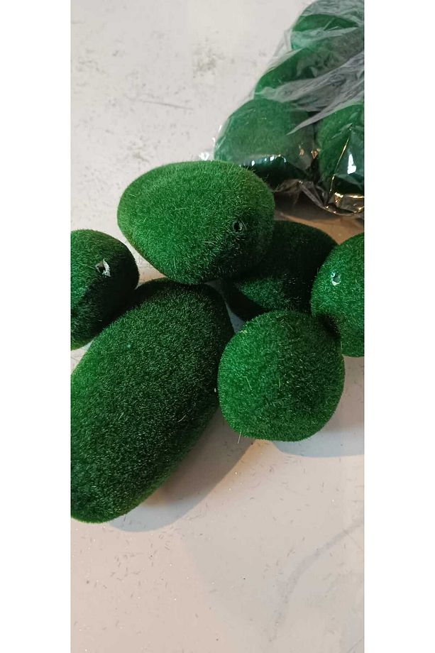 yapay şans marimo, şans topları yapay, strafor yosunlu taşlar, yosunlu kaya 6 adet - 4