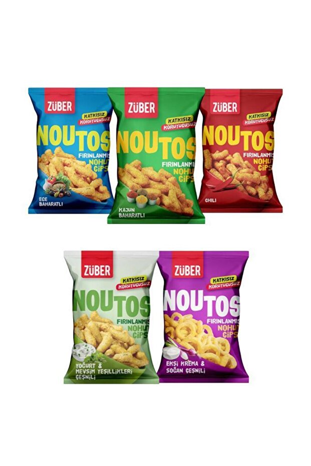 Züber Noutos Atıştırmalık Karma Paketi 55g x 5 Adet (Ege, Kajun, Chili, Yoğurt, Ekşi Krema)