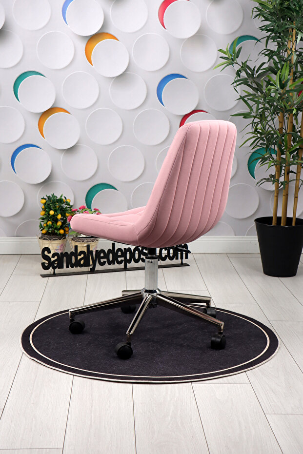Lucia Çalışma Koltuğu (Krom Ayak ,Pembe Lakos Kumaş) - 6