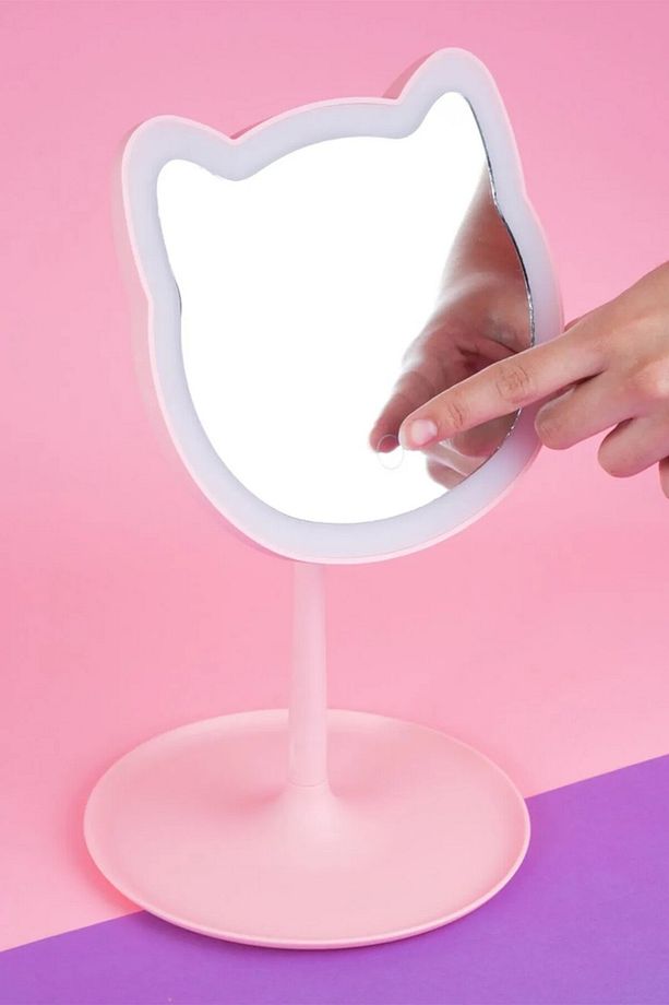 LED Işıklı Kedi Şekilli Masa Üstü Ayna - 4