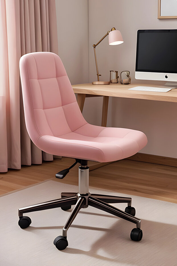 Lucia Çalışma Koltuğu (Krom Ayak ,Pembe Lakos Kumaş) - 1