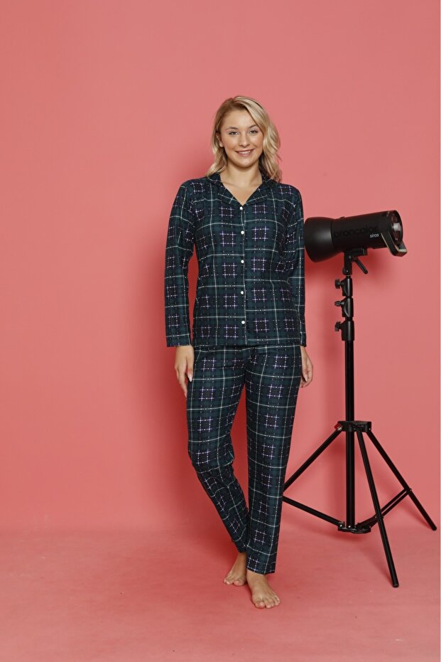 Women's Buttoned Front Luxury Suede Fabric Long Sleeve Pajamas Set New Season