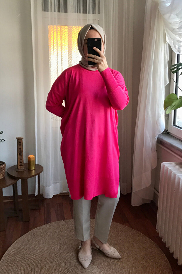 Kadın Fuşya Pembe Triko Tunik - 4