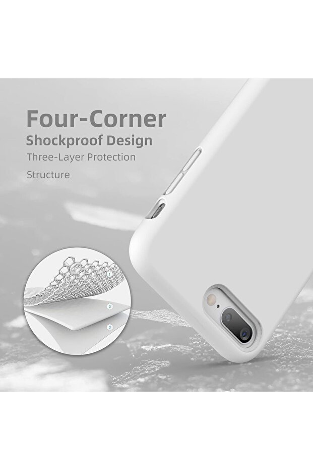 حافظة لهاتف آيفون 8 بلس، حافظة لهاتف آيفون 7 بلس، حافظة من السيليكون الناعم، بطانة من الألياف الدقيقة باللون الأبيض الصلب - 3