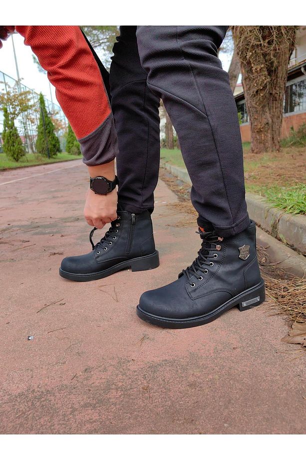 Unisex Kauçuk Kaymaz Taban Motor Style Kışlık Fermuarlı Ve Bağcıklı Nubuk Bot - 4