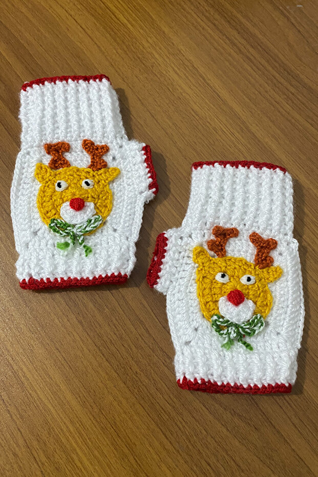 Yılbaşı İşlemeli El Örgüsü Eldiven - 5