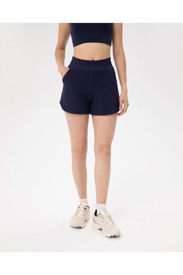 Lacivert Bel Lastikli Ayarlanabilir Sweatshort Şort - 1