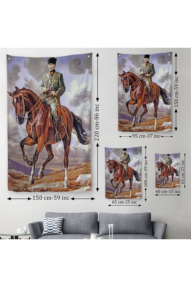 At Üstündeki Mustafa Kemal Atatürk Duvar Örtüsü-Halısı-6462 - 3