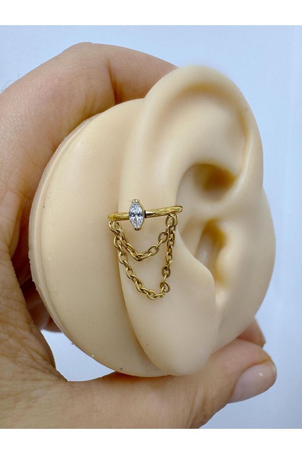 g23 titanium ( tianyum ) zirkon taşlı zincirli conch helix uyumlu 1 adet piercing - 7