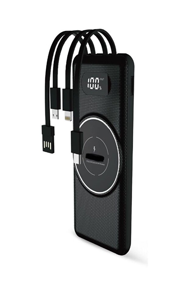 10000mAh PD 22.5W Kablosuz & Kablolu Powerbank | Wireless 15W, USB, Micro & Type-C, iPhone Uyumlu - 1