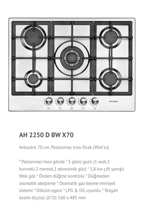 Ec-ah 2250 Bw X70 Dng 70 Cm Ankastre Gömmeli Inox Çelik Ocak - 3