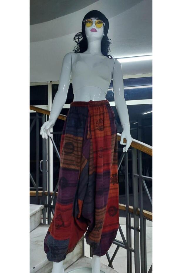 Hint Otantik Yıkamalı Taşlanmış Patchwork Uniseks Şalvar Pantolon (100 CM) - 4