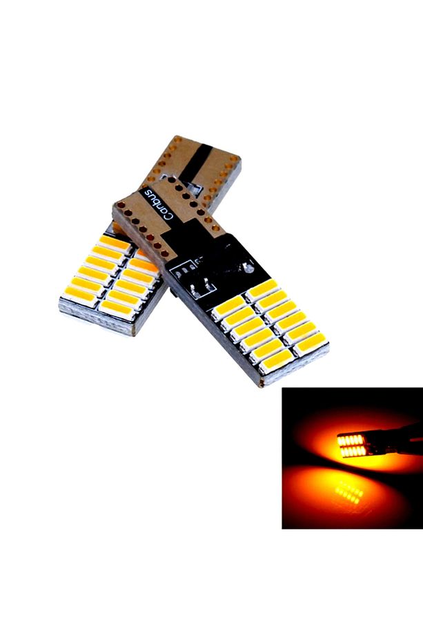 T10 Canbus Led Park Ampulü - W5W Dipsiz 24 Ledli Turuncu Plaka ve İç Aydınlatma (2'li Set) - 1