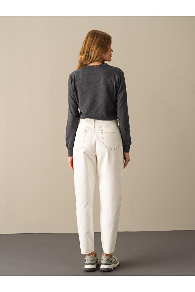 Kadın Antrasit Pamuk Dokulu Regular Fit Kazak - 3