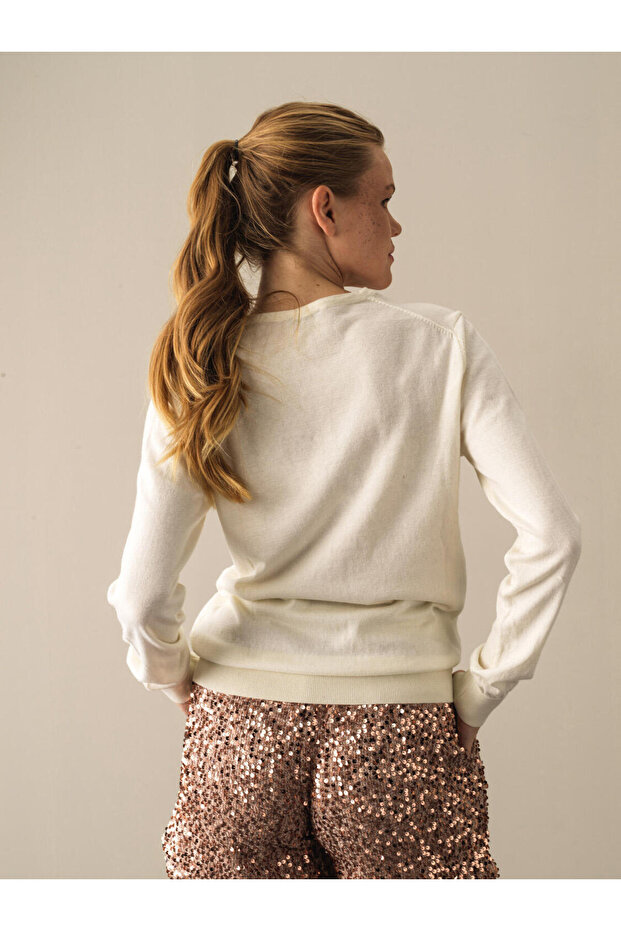 Kadın Ekru Regular Fit Basic Kazak - 2