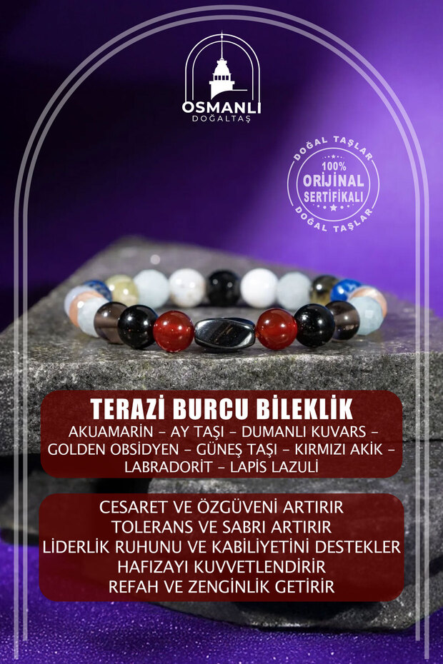 Libra Zodiac Sign Natural Stone 8mm Hematite Bracelet