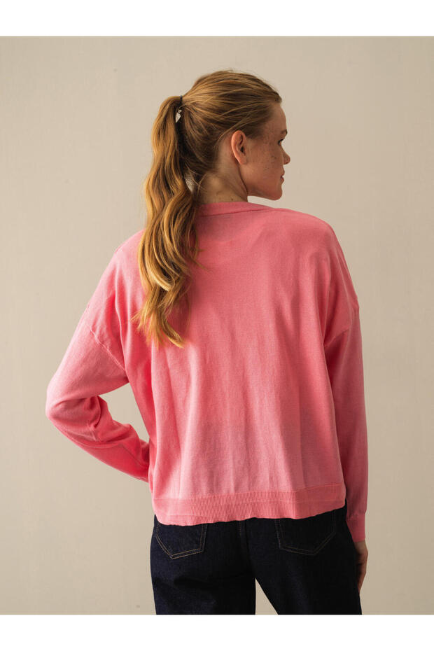 Female Pembe Slim Fit Basic Hırka - 2